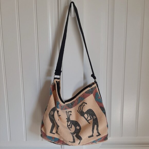 VTG 90's Kokopelli Southwestern Woven Bookbag Tote - Picture 12 of 12